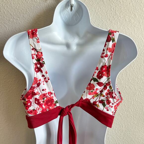 Adore Me Red Floral Bikini Bathing Suit Top Women's XL Swim Tie Back Summer - Picture 4 of 4